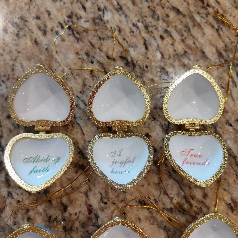 Valerie Parr Hill Ceramic Heart Shape Ornaments / Trinkets Set Of 6 ~ QVC